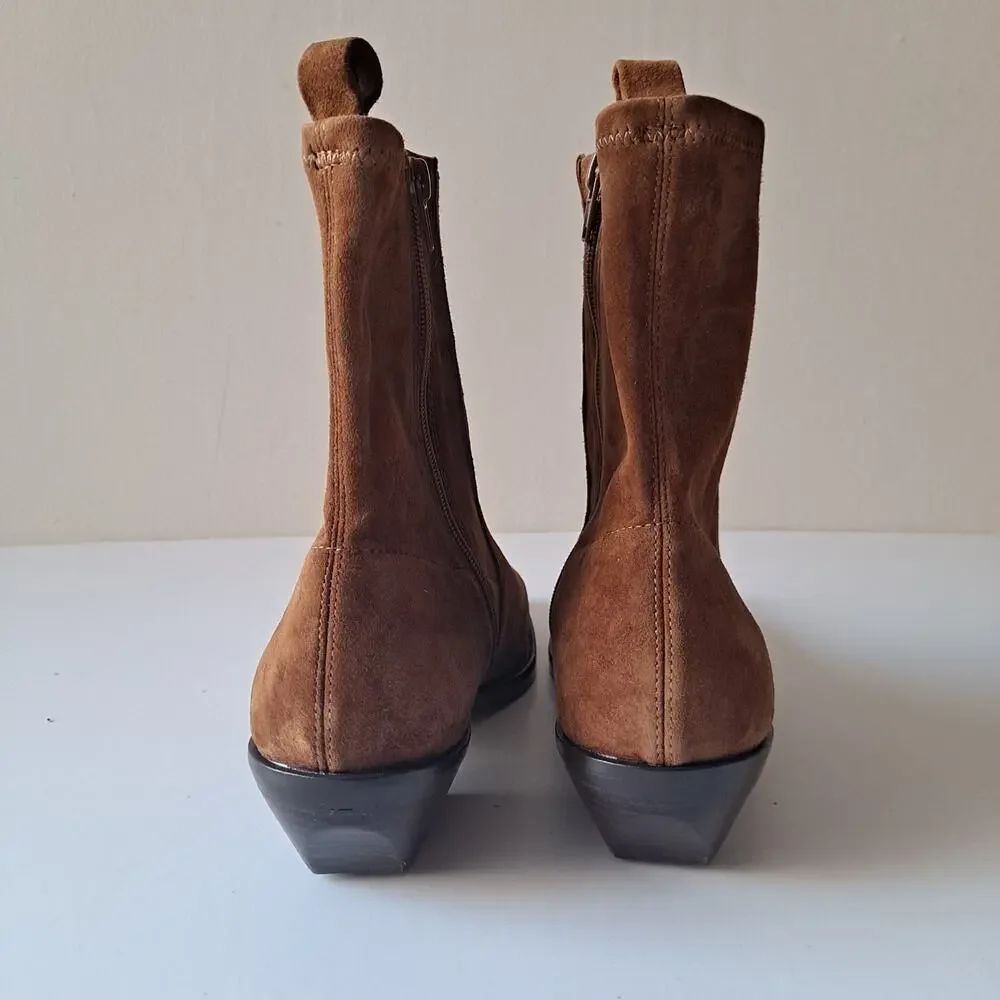 NWOB Madewell Idris Square Toe Suede Western Ankle Boots Russet Womens Size 11